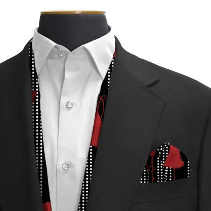 BLACK & RED TASSELS SILK SCARF & POCKET SQUARE SET